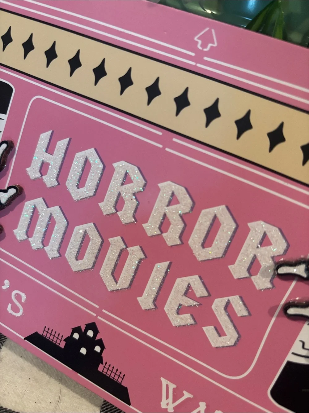 Horror Movies Decorative Sign - Pink Skeleton Design